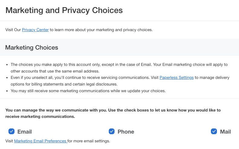 Amex marketing preferences