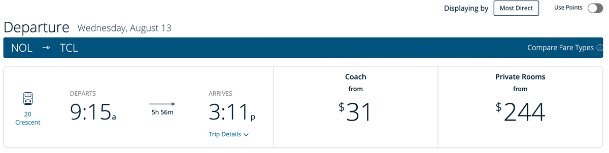 Amtrak route cost