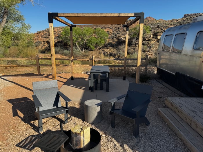 AutoCamp Zion Airstream Suite fire pit dining area AutoCamp Zion Airstream Suite fire pit dining area