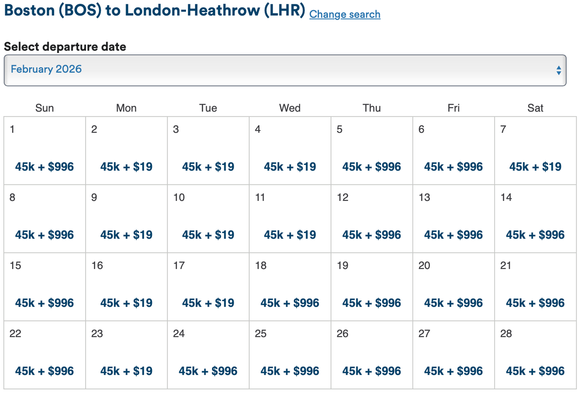 BOS LHR award calendar