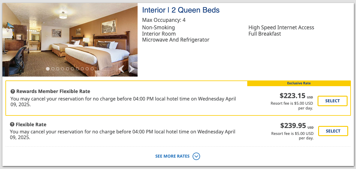 Best Western Plus Rubys Inn 2 queens cost