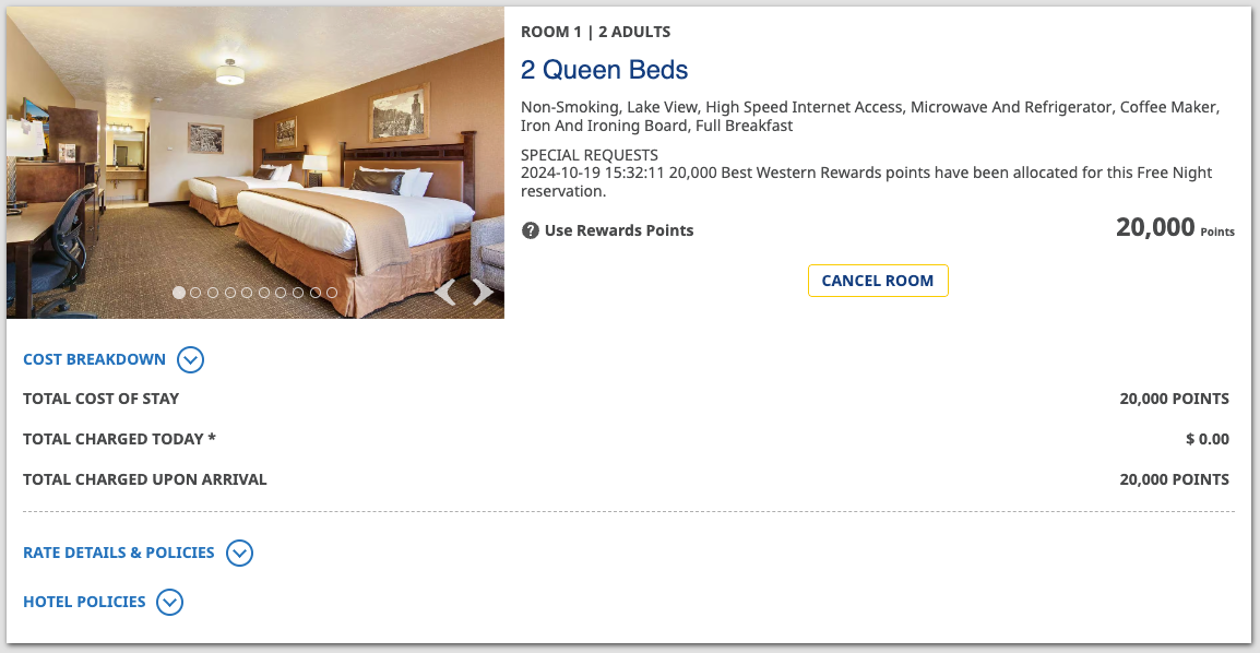 Best Western Plus Rubys Inn 2 queens points rate