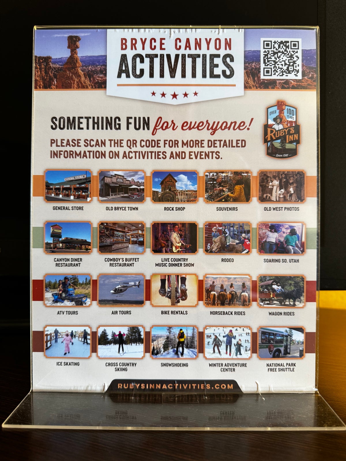 Best Western Plus Rubys Inn bedroom activities sign
