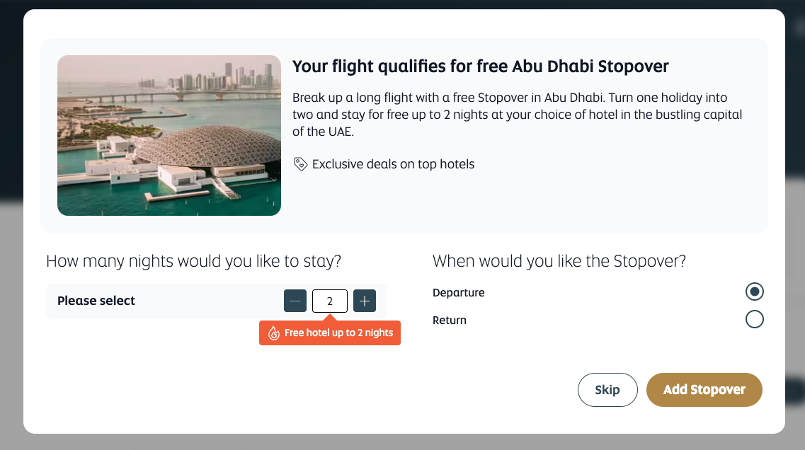 Booking a stopover ticket on Etihad Airways website
