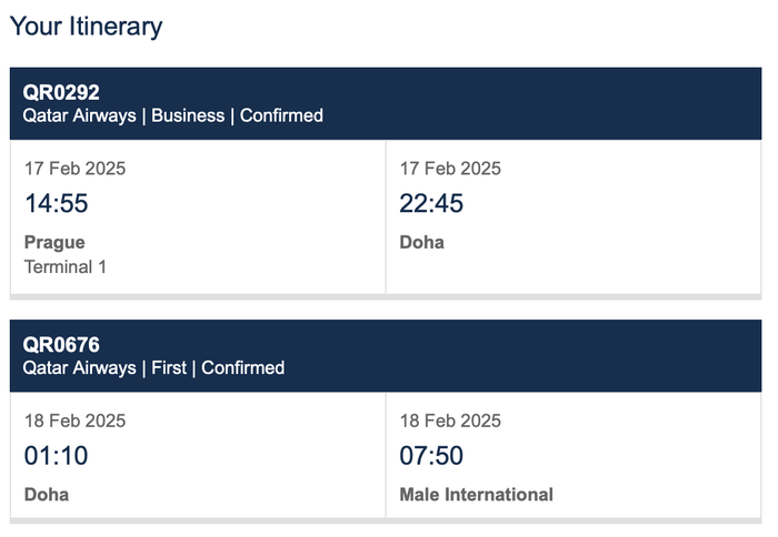 British Airways Award Flight Itinerary from Prague to Maldives British Airways Award Flight Itinerary from Prague to Maldives
