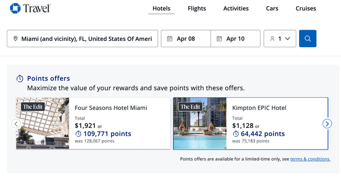 Chase Travel points boost Miami hotels 1.75 cents Chase Travel points boost Miami hotels 1.75 cents