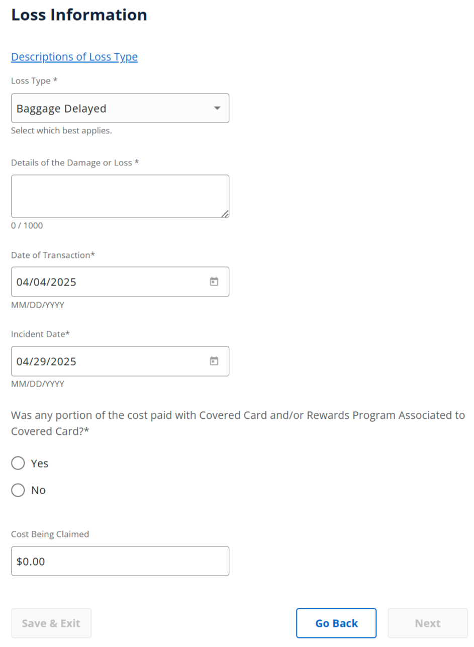 Chase claims dashboard baggage delay loss details