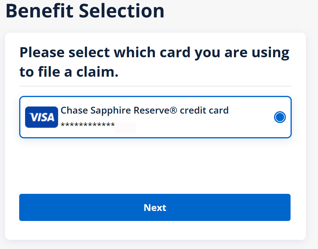 Chase claims dashboard benefit selection