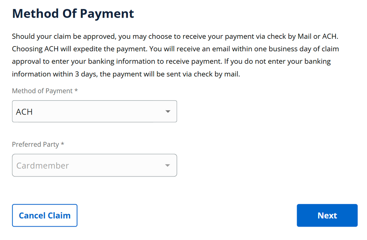 Chase claims dashboard payment method