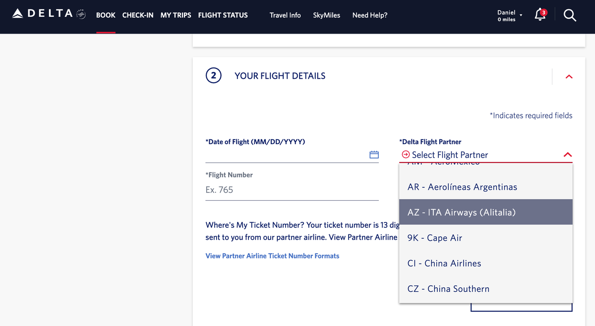 Claiming Delta Sky Miltes for ITA filghts