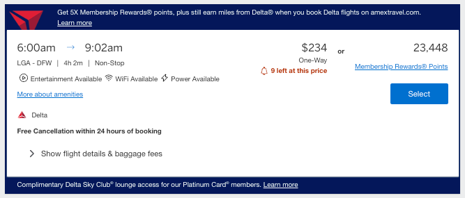 Delta Flight on Amex Travel