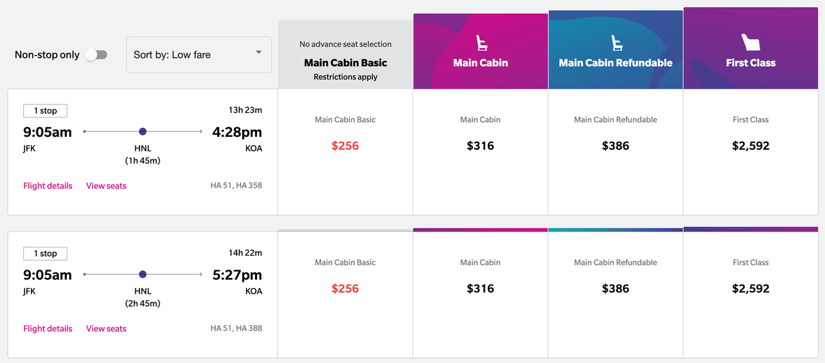 Hawaiian Airlines spring sale JFK KOA