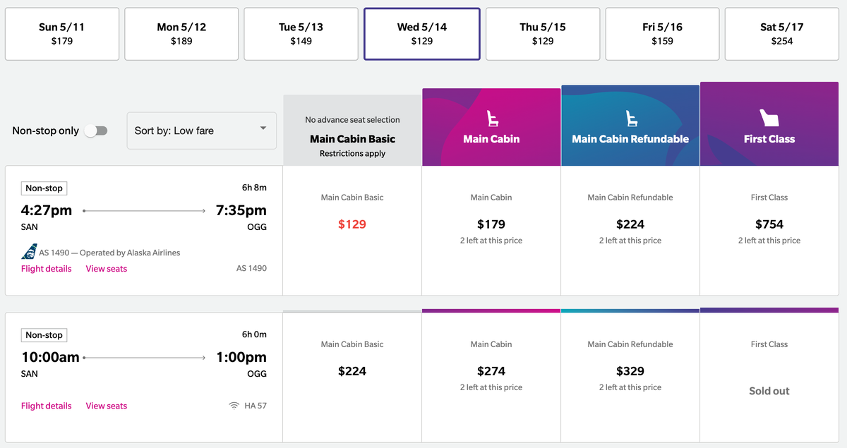 Hawaiian Airlines spring sale SAN OGG