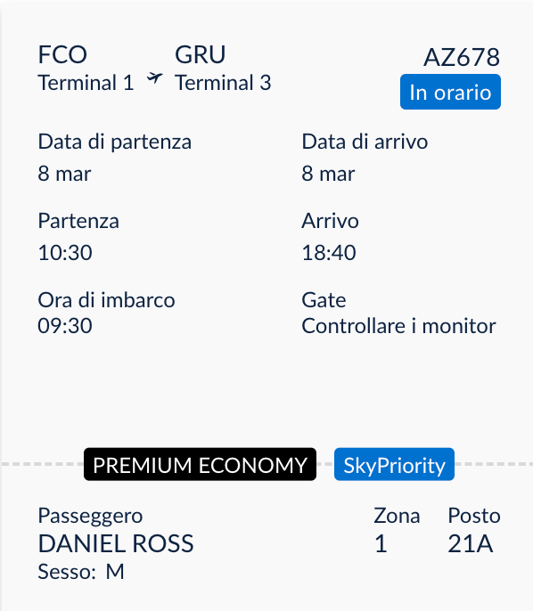 ITA Boarding Pass Sky Priority