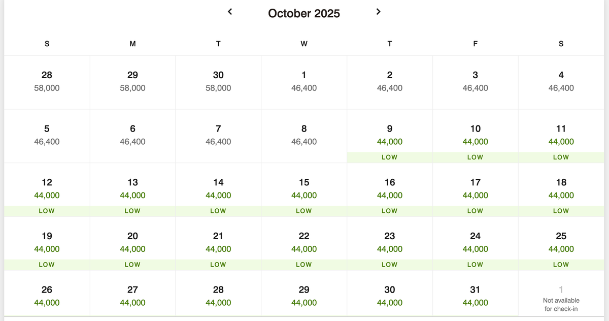 JW Marriott Crete points calendar