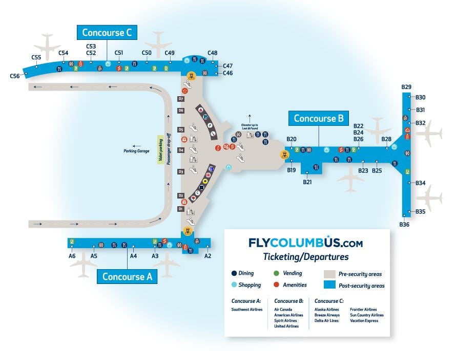 John Glenn Columbus International Airport Map