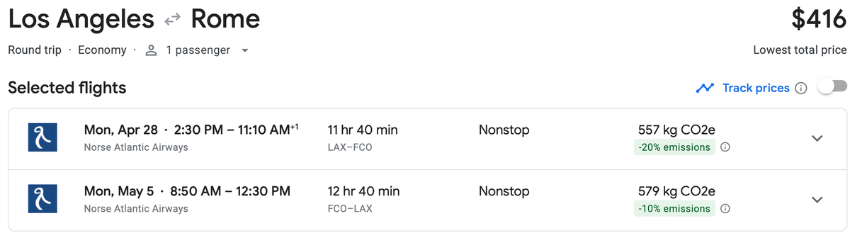 LAX FCO cash flight