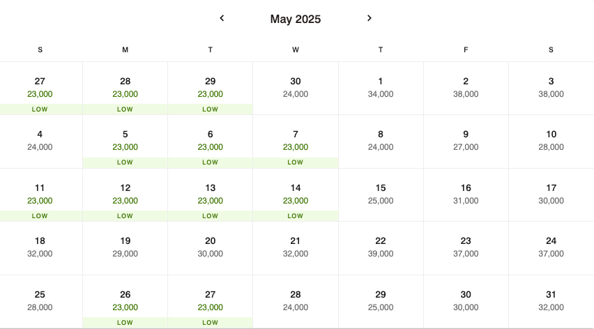 Marriott Santa Marta May Points Calendar