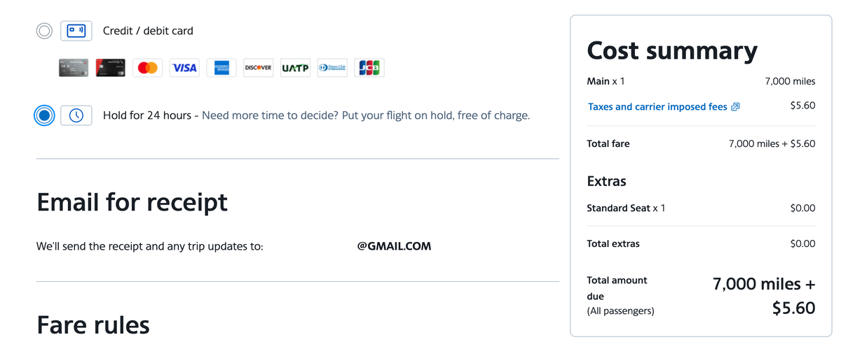 New 1 day AAdvantage hold award ticket