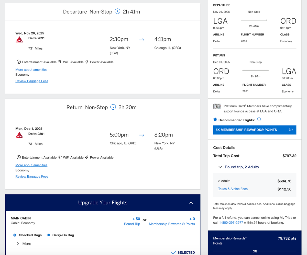 New York to Chicago flight itinerary on Google Flights