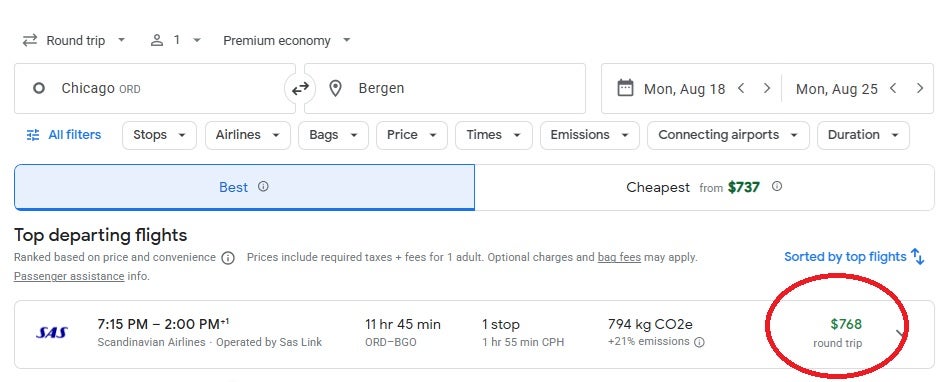 ORD to Bergen Norway Google Flights 