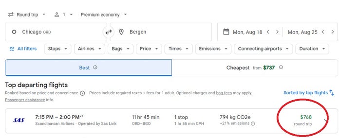 ORD to Bergen Norway Google Flights 