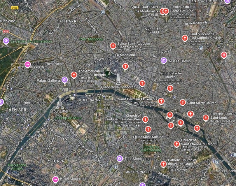 Paris Churches Location Map