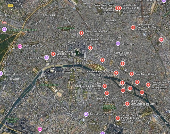 Paris Church Location Map Paris Churches Location Map