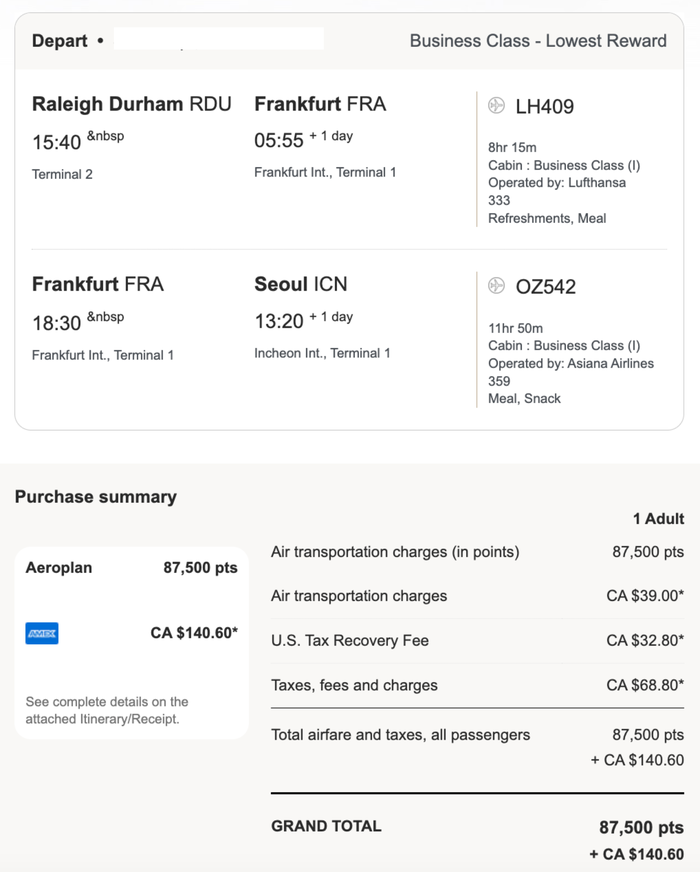 RDU FRA ICN RDU FRA ICN