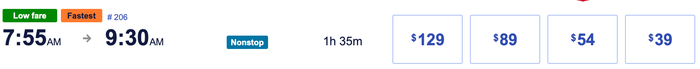 SAN SFO SW flight cash rate