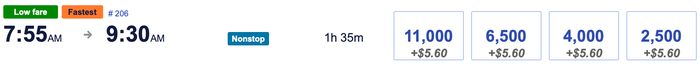SAN SFO SW flight points rate