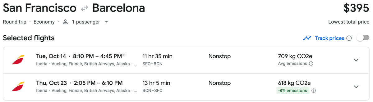SFO BCN cash flight