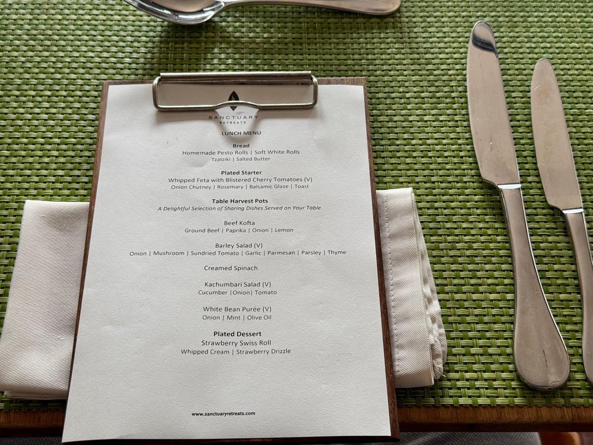 Sancturary Ngorongoro Camp lunch menu