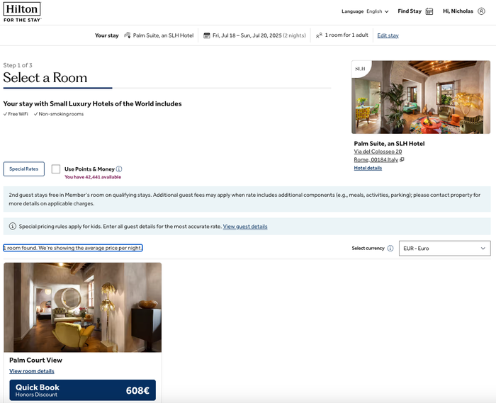 Screenshot 2025 04 11 at 1.16.32 PM Palm Suite SLH Rome paid rates