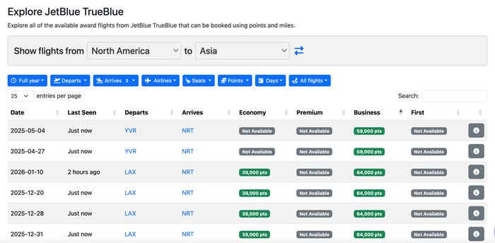 Seats aero Jetblue JAL flights Seats aero Jetblue JAL flights