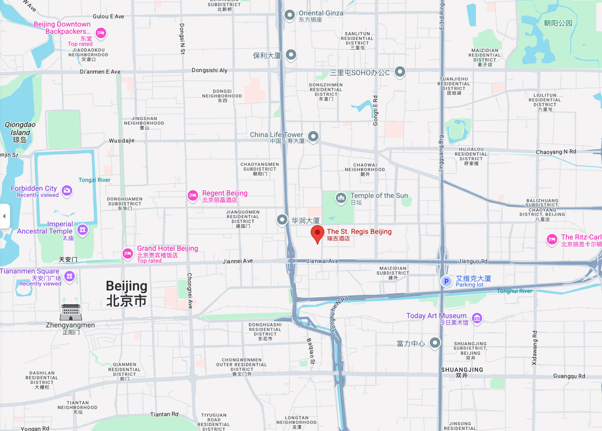 St. Regis Beijing location. Google Maps