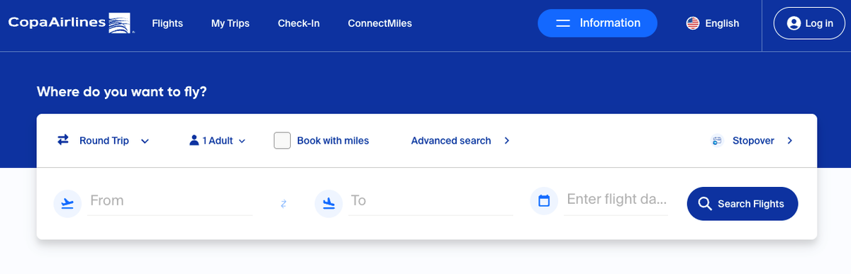 Stopover Option on Copa Airlines website