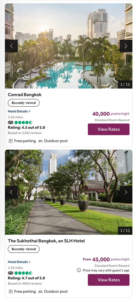 The Sukothai Bangkok vs Conrad points price