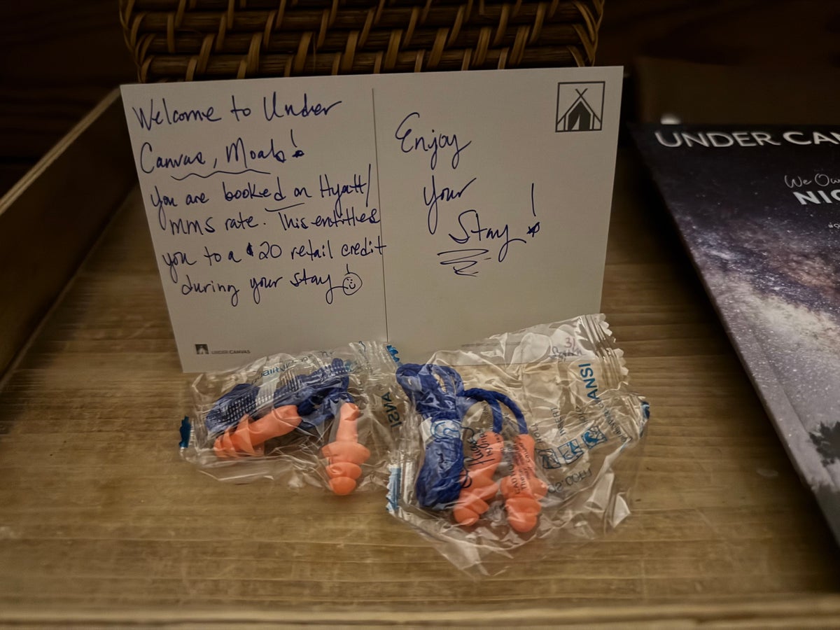 Under Canvas Moab Safari Tent welcome note