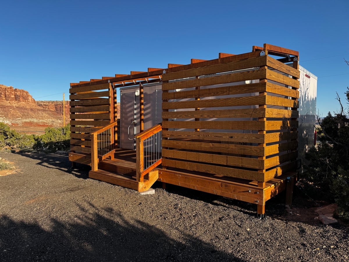 Under Canvas Moab bathroom building near lobby