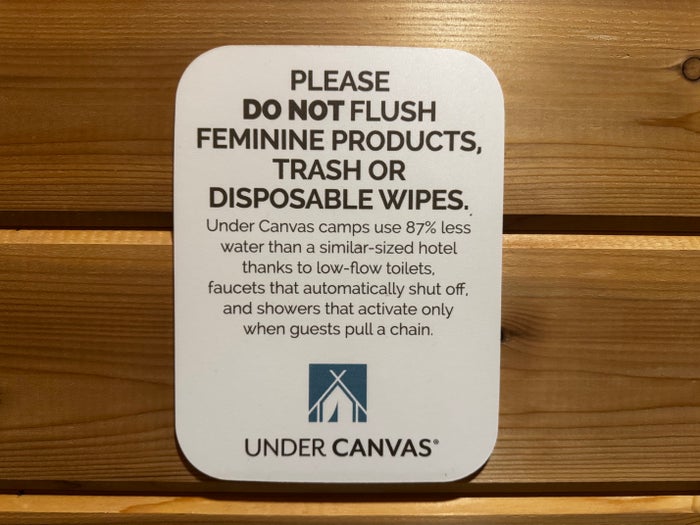 Under Canvas Moab bathroom sign
