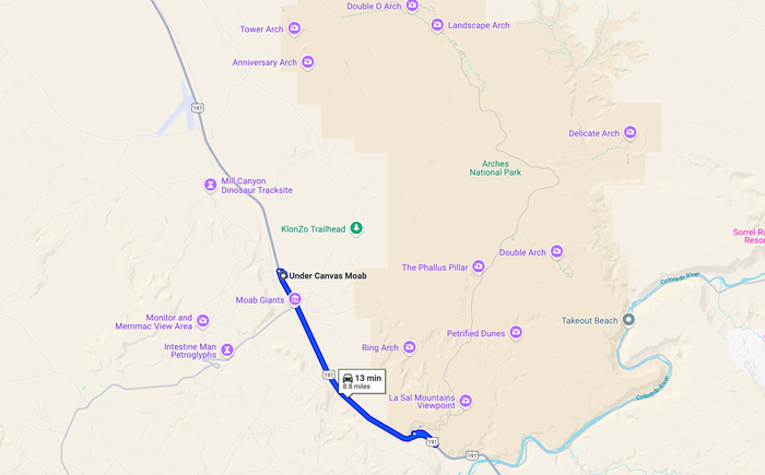 Under Canvas Moab location Google Maps
