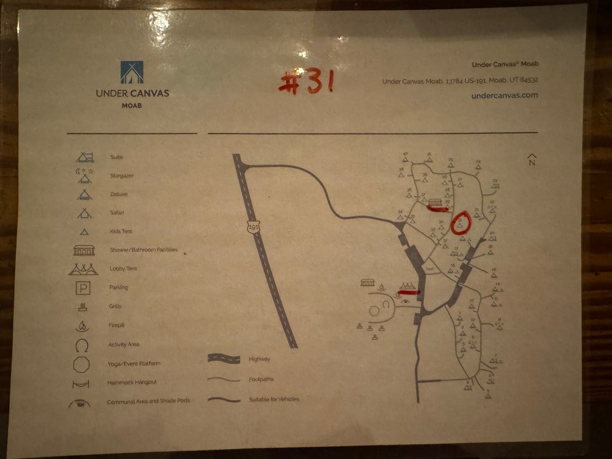 Under Canvas Moab map to tent