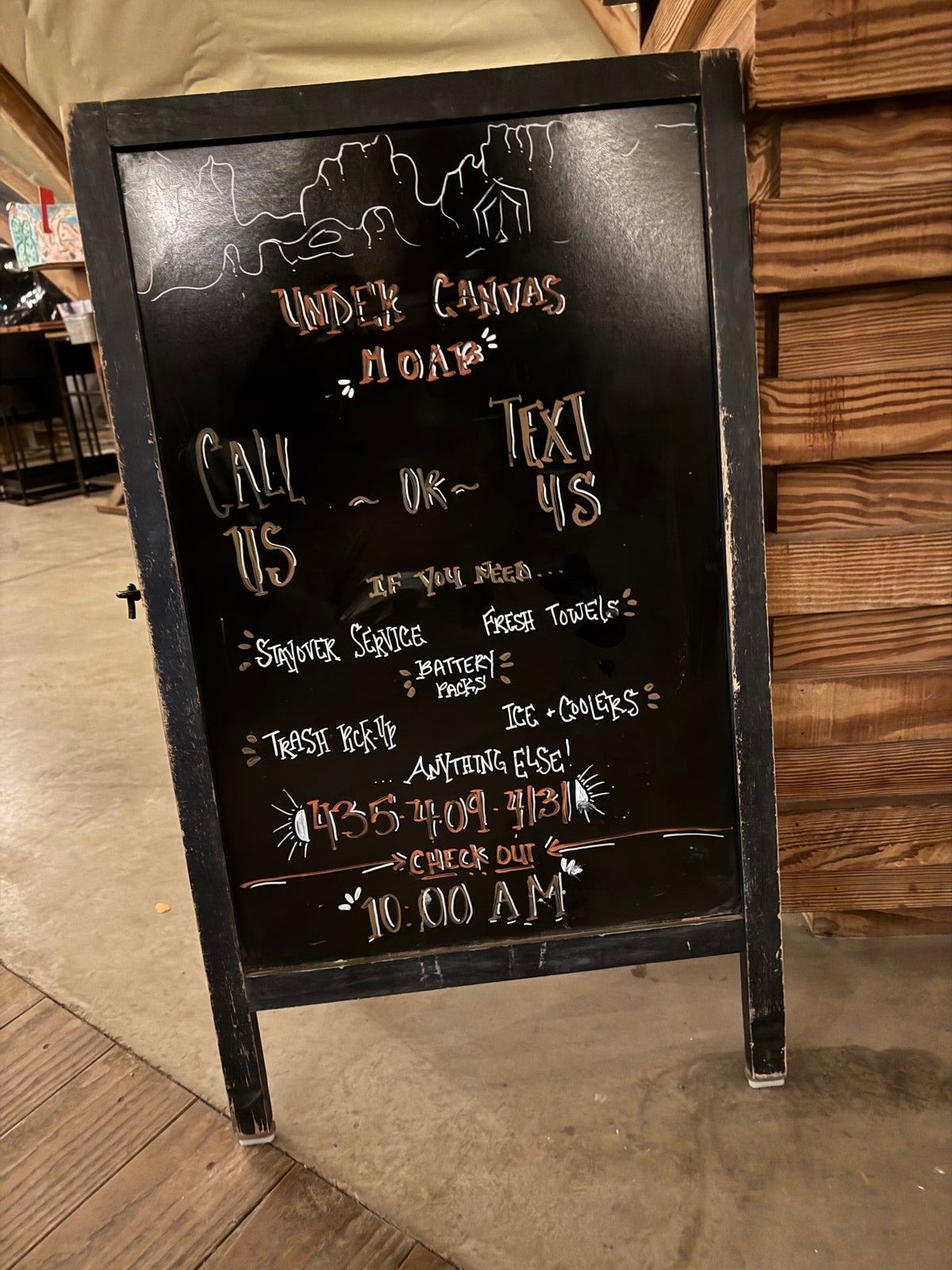 Under Canvas Moab text board
