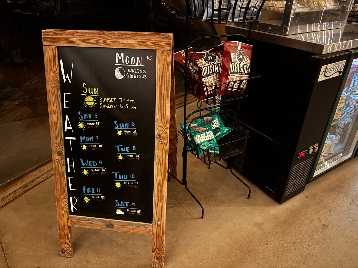 Under Canvas Moab weather board