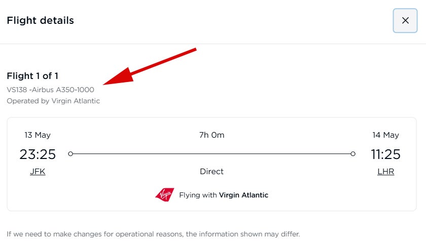 Virgin Atlantic Plane Type