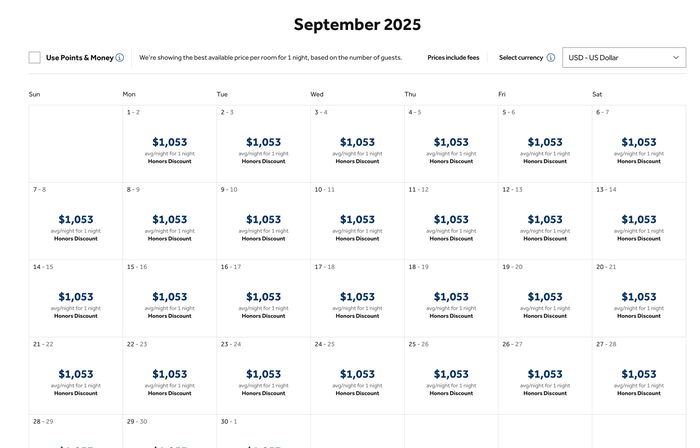 Waldorf Astoria Cash Rates Waldorf Astoria Costa Rica cost in September 2025