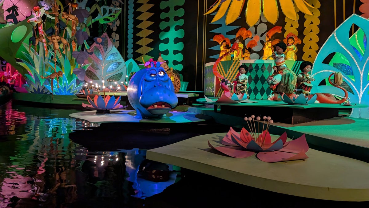 Winking hippo at Small World in the Magic Kingdom