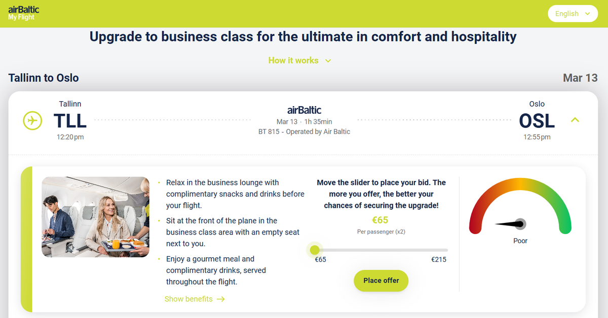 airBaltic A220 300 TLL OSL upsell offer