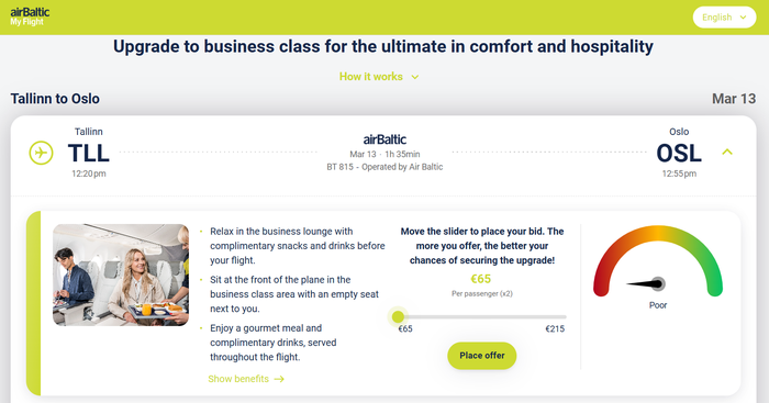 airBaltic A220 300 TLL OSL upsell offer